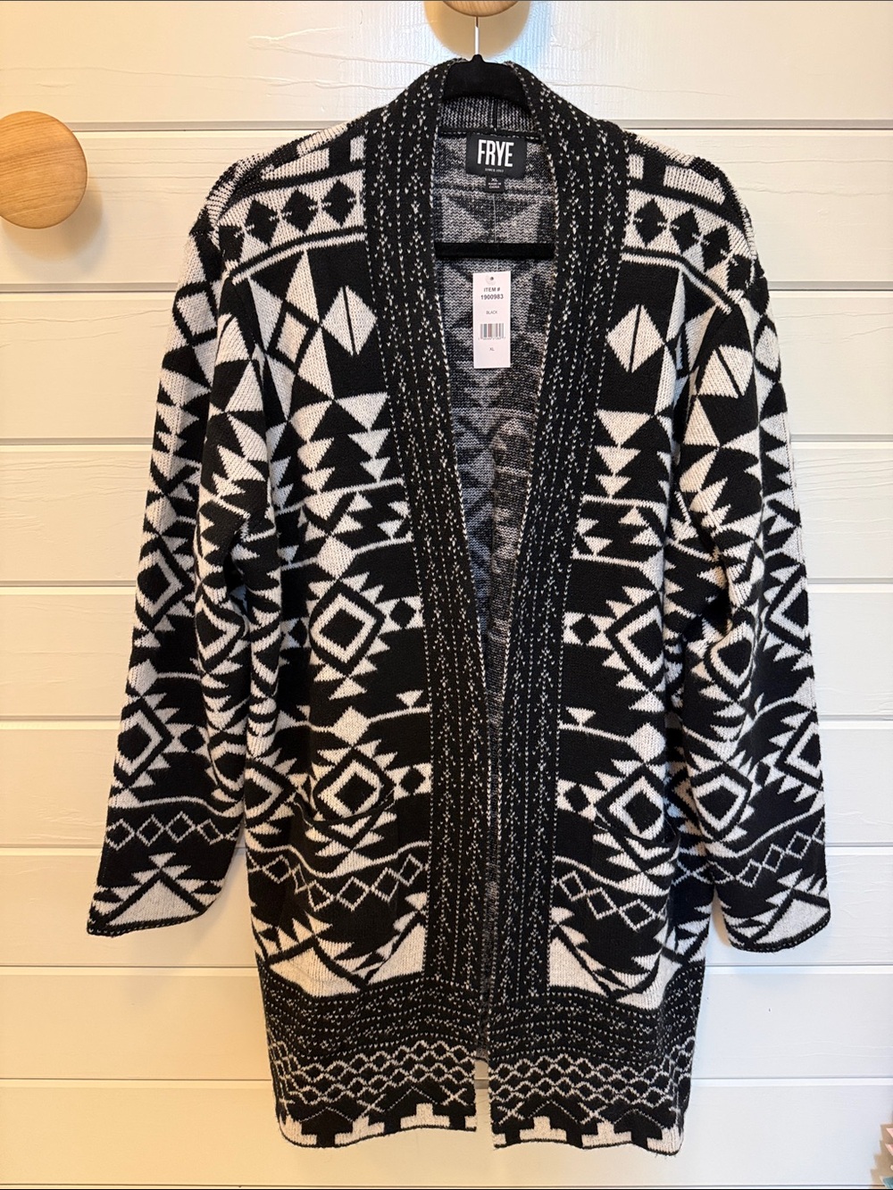 NWT FRYE Black & White Aztec Open-Front Cardigan